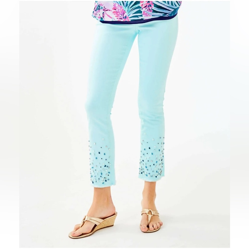 LILLY PULITZER—South Ocean Crop Flare Embellished Jeans, Sz 12, in Whisper Blue